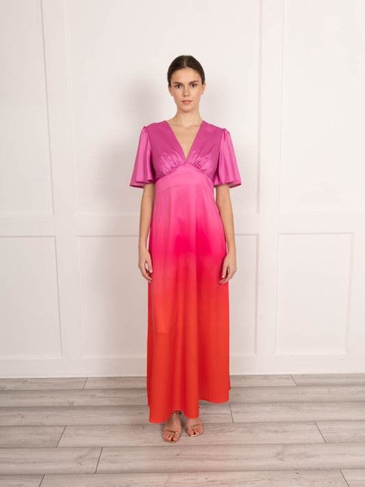 Flounce London Maxi Dress in Ombre Pink and Red