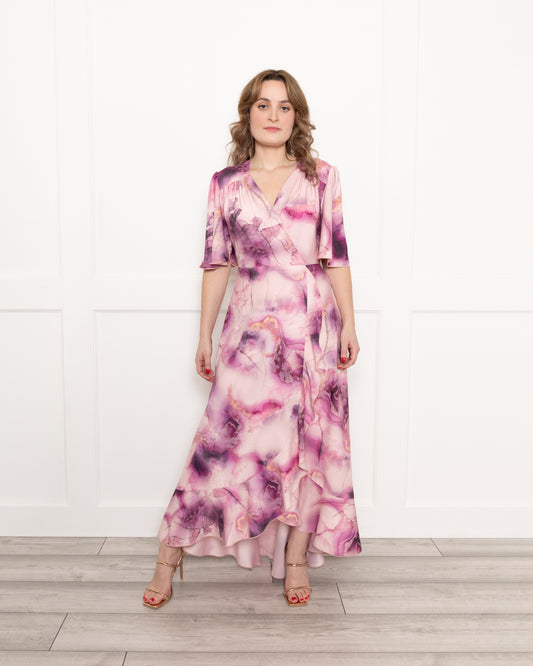 Flounce London Tonal Pink Marble Print Midaxi