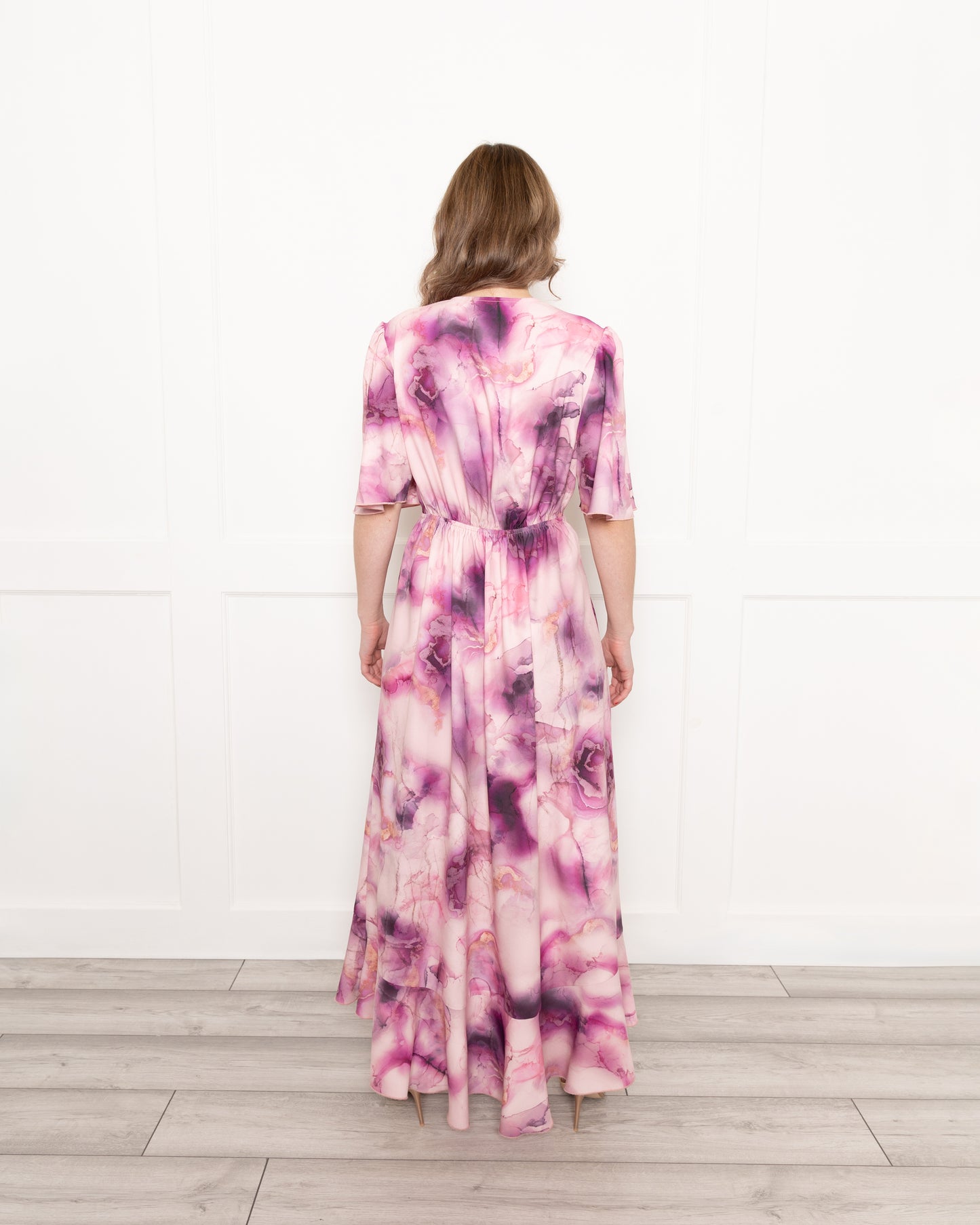 Flounce London Tonal Pink Marble Print Midaxi